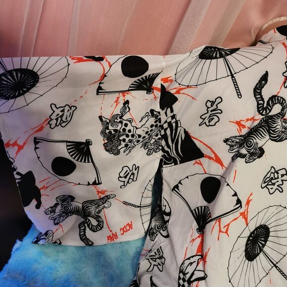 ACDC Rag Yukata Black White Graphic Samurai Print Japan Japanese Kimono Robe Y2K - Picture 6 of 13